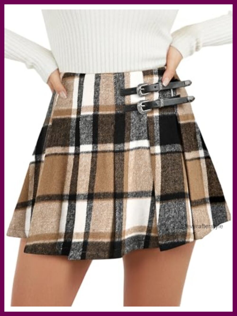 Pleated Plaid Mini Skirt with Built-in Shorts High Waisted A-Line